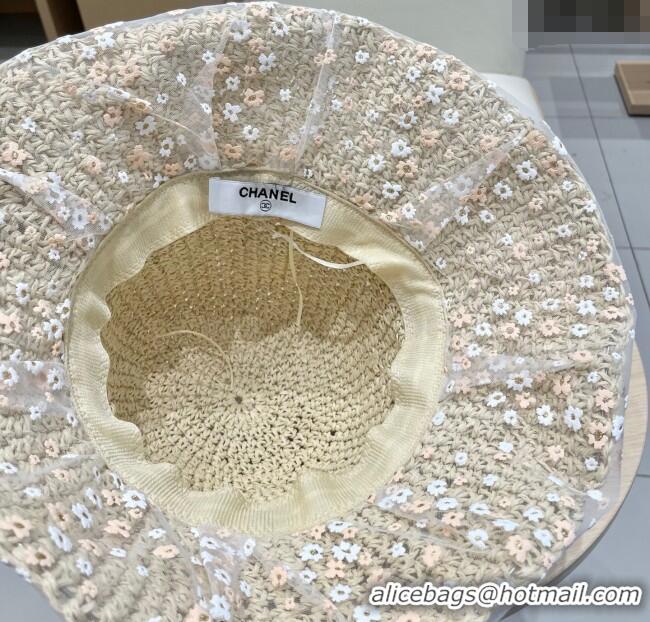 Top Design Chanel Straw Bucket Hat with Mesh CH111102 Beige 2025