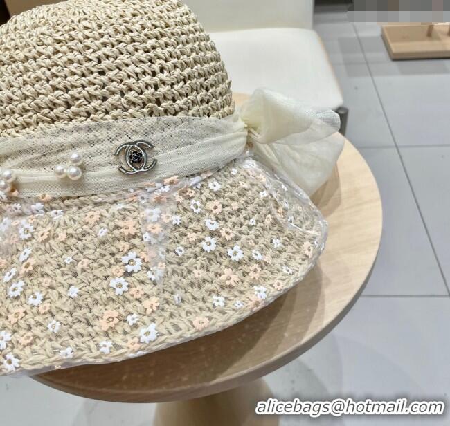 Top Design Chanel Straw Bucket Hat with Mesh CH111102 Beige 2025
