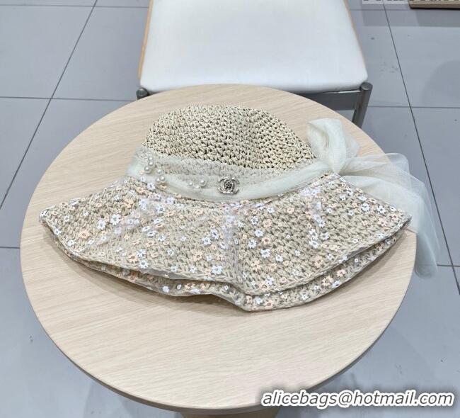 Top Design Chanel Straw Bucket Hat with Mesh CH111102 Beige 2025