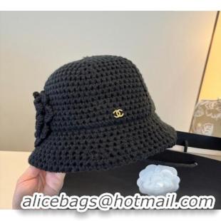 Well Crafted Chanel Knit Bucket Hat with Camellia Bloom CH111101 Black 2025