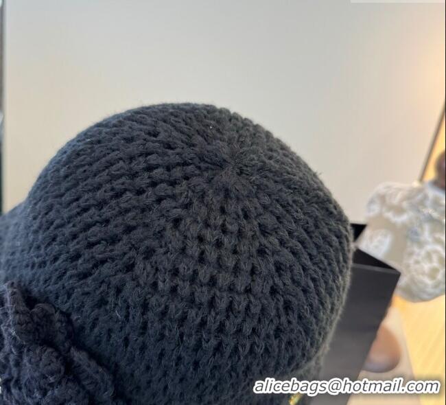 Well Crafted Chanel Knit Bucket Hat with Camellia Bloom CH111101 Black 2025