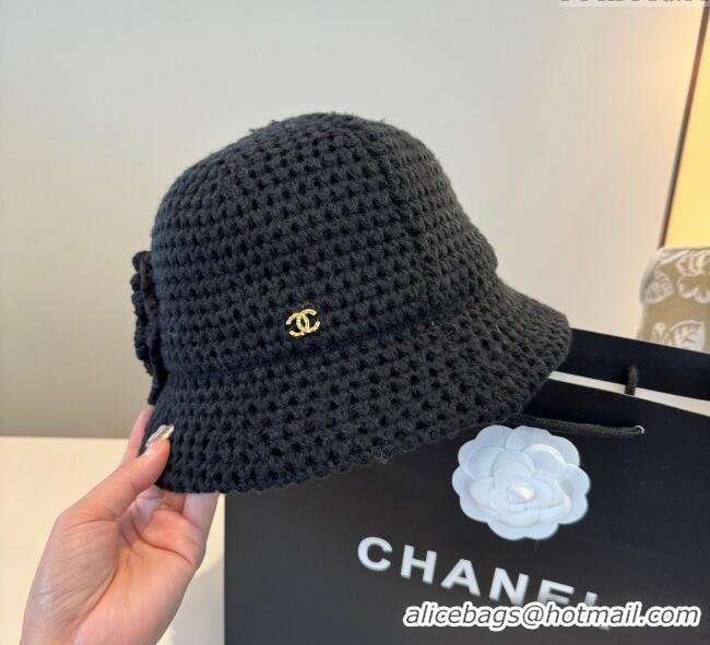 Well Crafted Chanel Knit Bucket Hat with Camellia Bloom CH111101 Black 2025