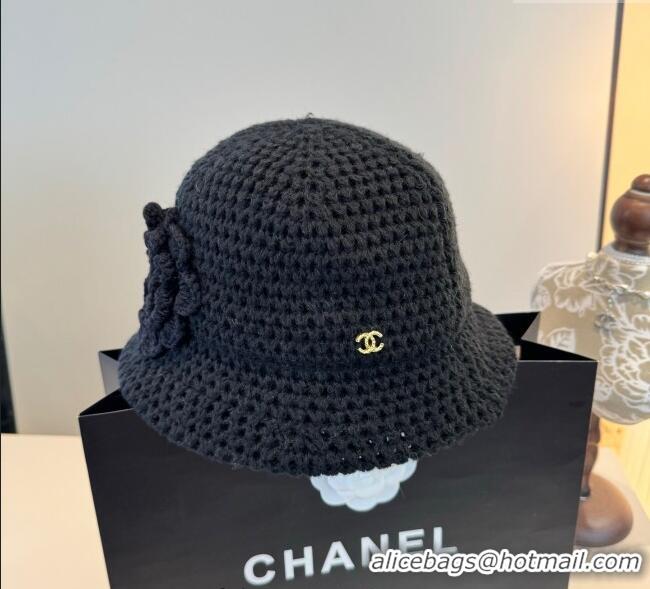 Well Crafted Chanel Knit Bucket Hat with Camellia Bloom CH111101 Black 2025