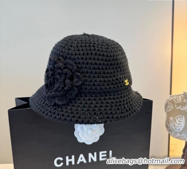 Well Crafted Chanel Knit Bucket Hat with Camellia Bloom CH111101 Black 2025
