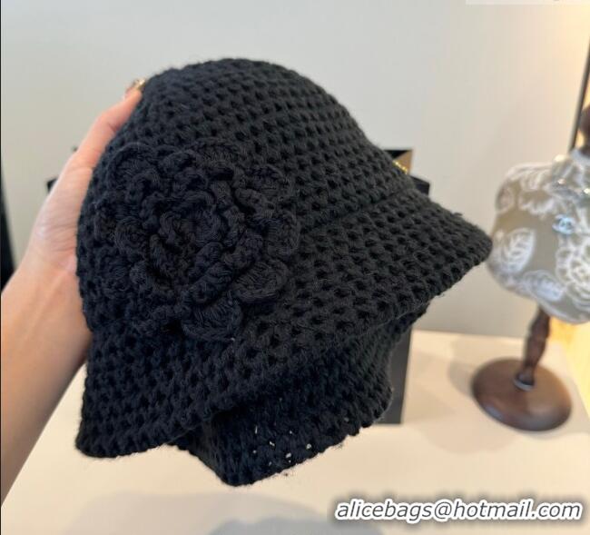 Well Crafted Chanel Knit Bucket Hat with Camellia Bloom CH111101 Black 2025