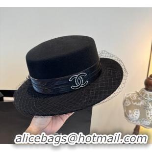 Luxury Classic Chanel Wool Wide Brim Hat with Mesh CH111103 Black 2025