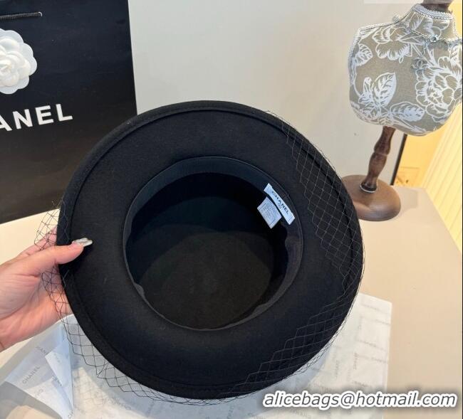 Luxury Classic Chanel Wool Wide Brim Hat with Mesh CH111103 Black 2025