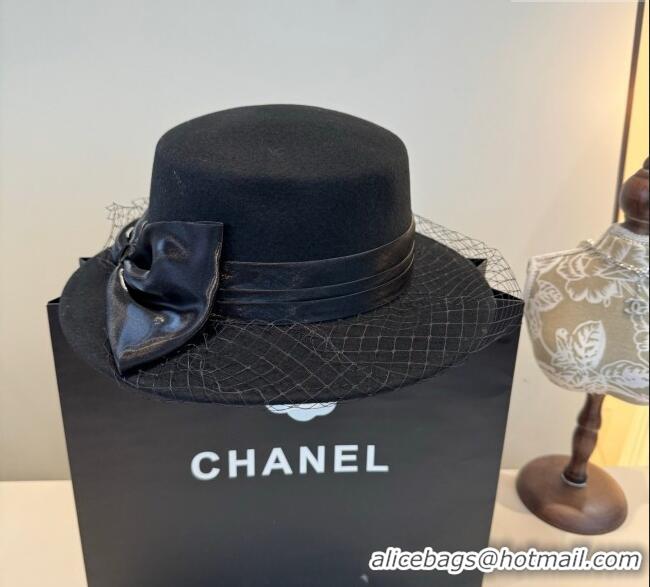 Luxury Classic Chanel Wool Wide Brim Hat with Mesh CH111103 Black 2025