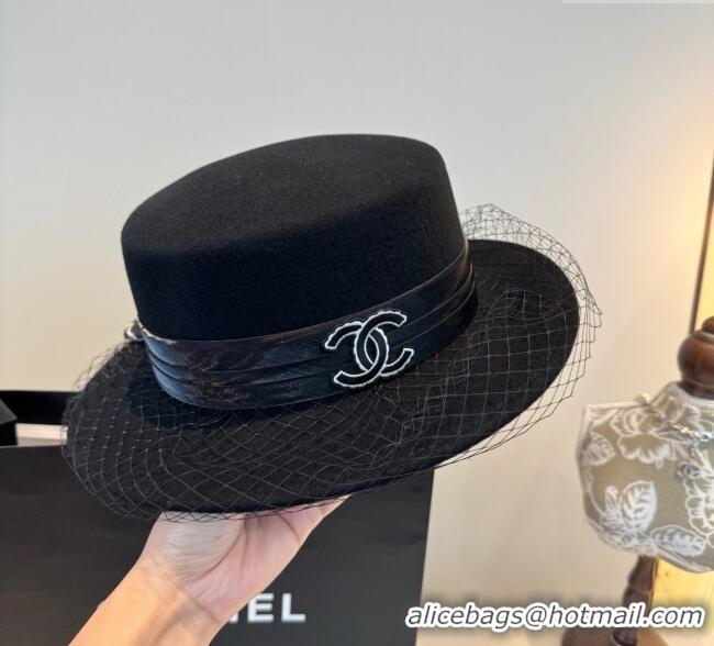 Luxury Classic Chanel Wool Wide Brim Hat with Mesh CH111103 Black 2025