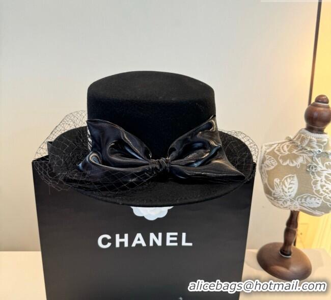 Luxury Classic Chanel Wool Wide Brim Hat with Mesh CH111103 Black 2025