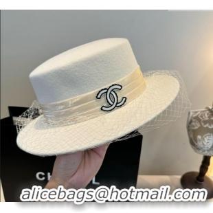 Best Price Chanel Wool Wide Brim Hat with Mesh CH111103 White 2025