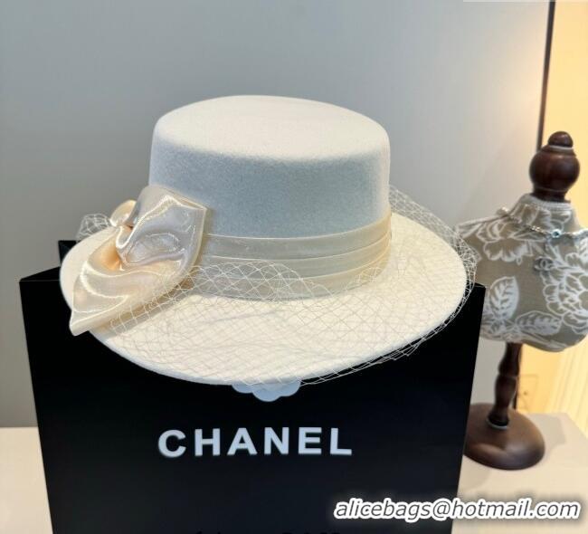 Best Price Chanel Wool Wide Brim Hat with Mesh CH111103 White 2025