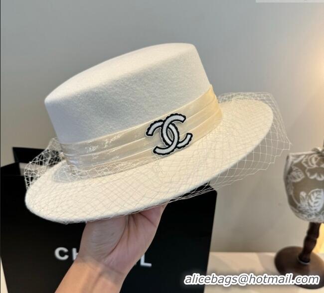 Best Price Chanel Wool Wide Brim Hat with Mesh CH111103 White 2025