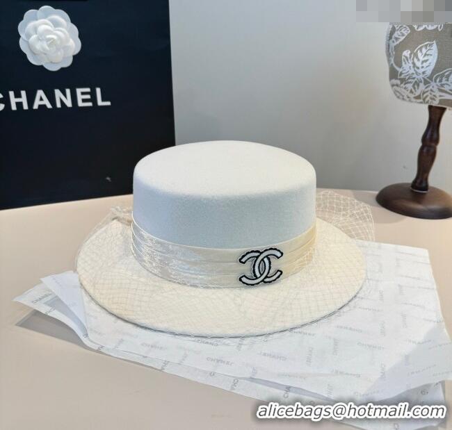 Best Price Chanel Wool Wide Brim Hat with Mesh CH111103 White 2025