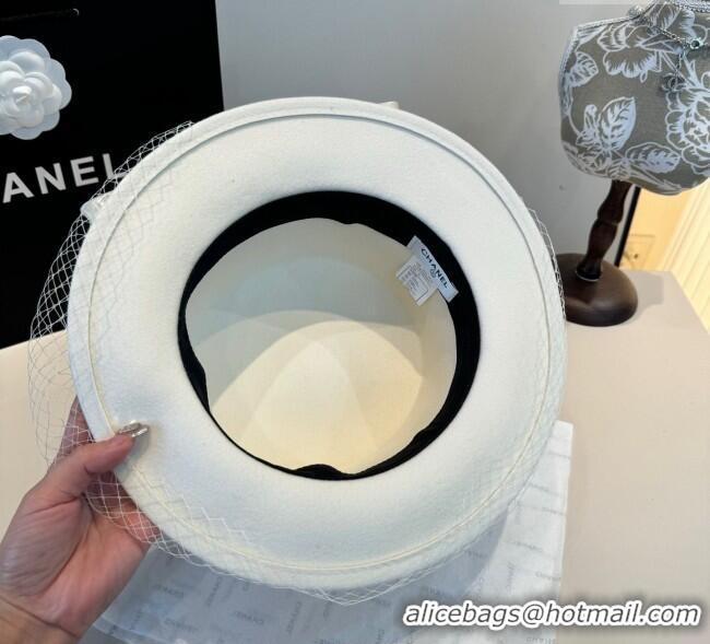 Best Price Chanel Wool Wide Brim Hat with Mesh CH111103 White 2025