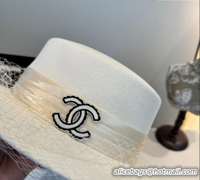 Best Price Chanel Wool Wide Brim Hat with Mesh CH111103 White 2025
