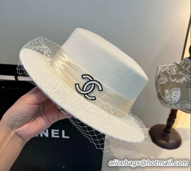 Best Price Chanel Wool Wide Brim Hat with Mesh CH111103 White 2025