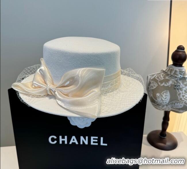 Best Price Chanel Wool Wide Brim Hat with Mesh CH111103 White 2025
