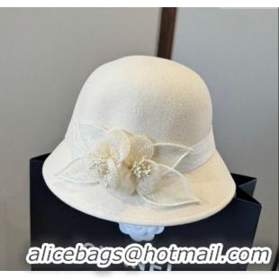Modern Classic Chanel Bucket Hat with Bloom CH111105 White 2025