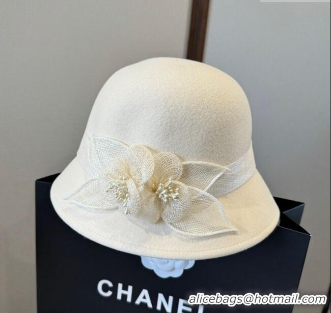 Modern Classic Chanel Bucket Hat with Bloom CH111105 White 2025