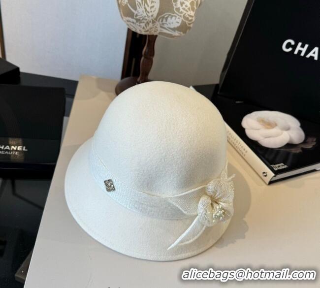 Modern Classic Chanel Bucket Hat with Bloom CH111105 White 2025
