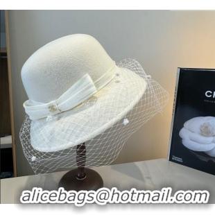 Top Quality Chanel Wool Bucket Hat with Mesh CH111107 White 2025
