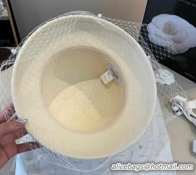 Top Quality Chanel Wool Bucket Hat with Mesh CH111107 White 2025
