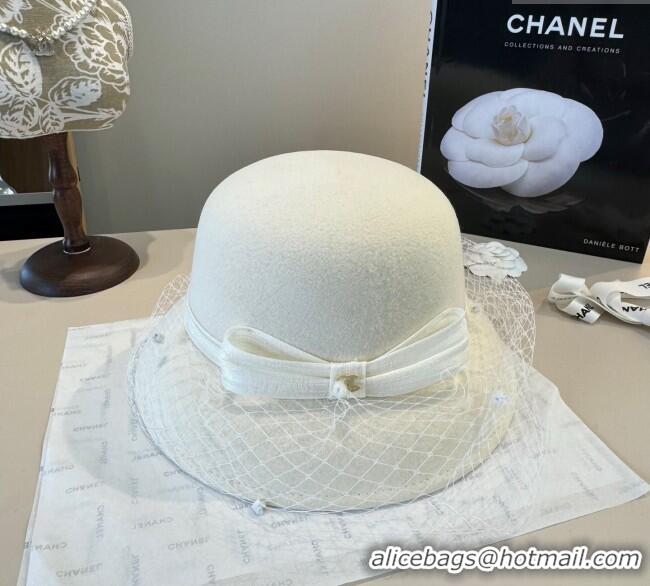 Top Quality Chanel Wool Bucket Hat with Mesh CH111107 White 2025