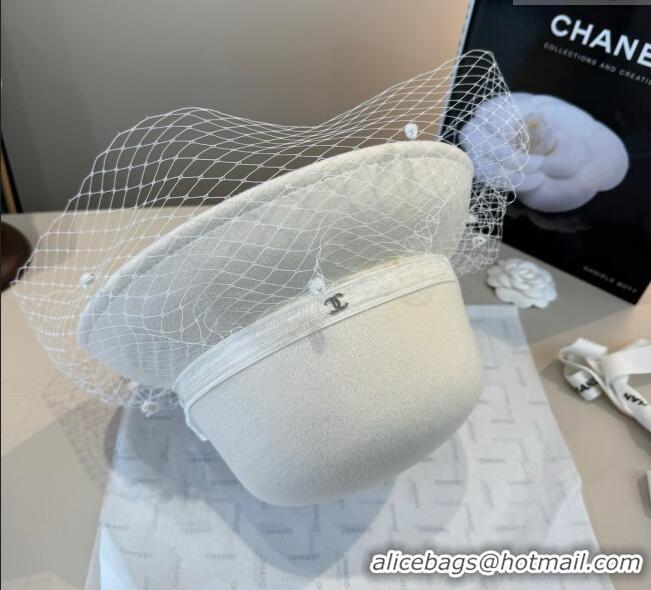 Top Quality Chanel Wool Bucket Hat with Mesh CH111107 White 2025