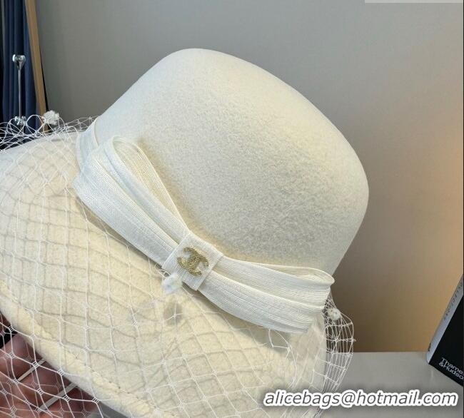 Top Quality Chanel Wool Bucket Hat with Mesh CH111107 White 2025