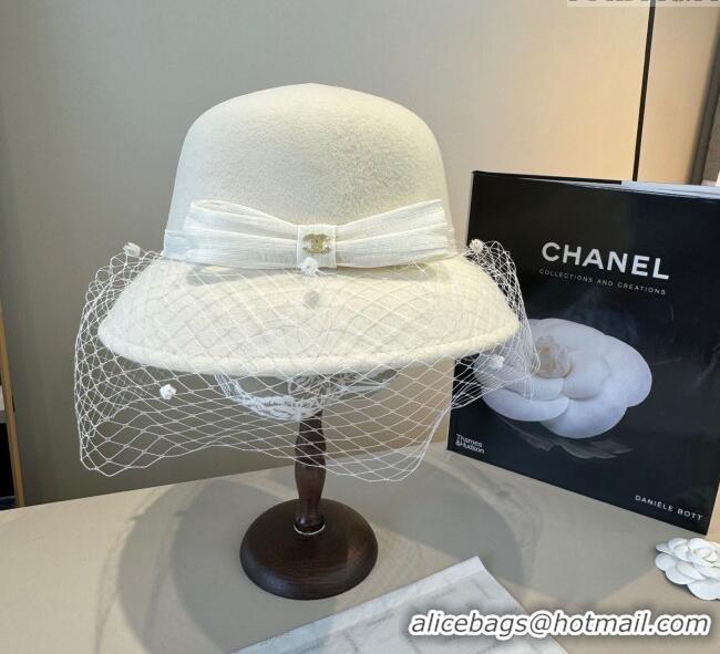 Top Quality Chanel Wool Bucket Hat with Mesh CH111107 White 2025