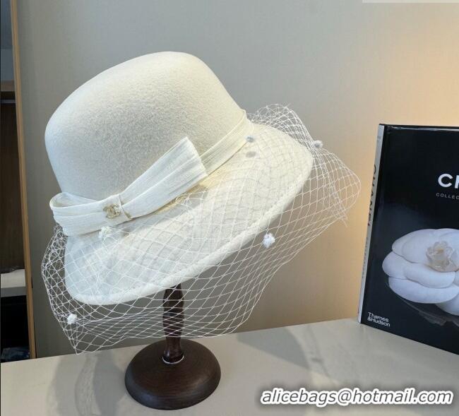Top Quality Chanel Wool Bucket Hat with Mesh CH111107 White 2025