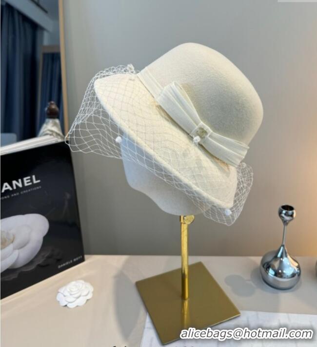 Top Quality Chanel Wool Bucket Hat with Mesh CH111107 White 2025