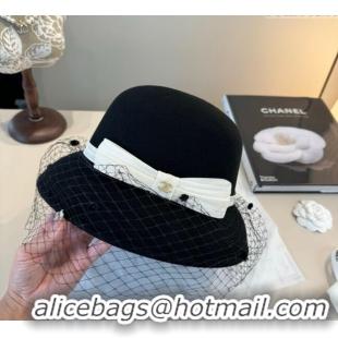 Top Design Chanel Wool Bucket Hat with Mesh CH111107 Black 2025