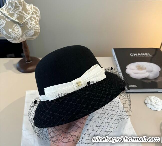 Top Design Chanel Wool Bucket Hat with Mesh CH111107 Black 2025
