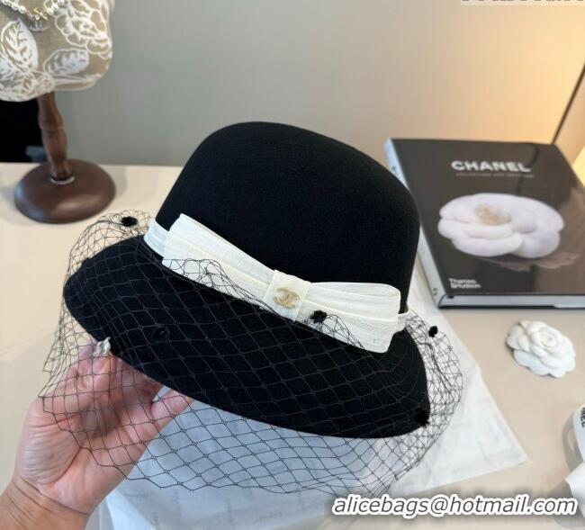 Top Design Chanel Wool Bucket Hat with Mesh CH111107 Black 2025