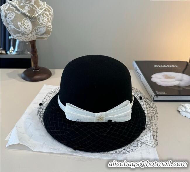 Top Design Chanel Wool Bucket Hat with Mesh CH111107 Black 2025
