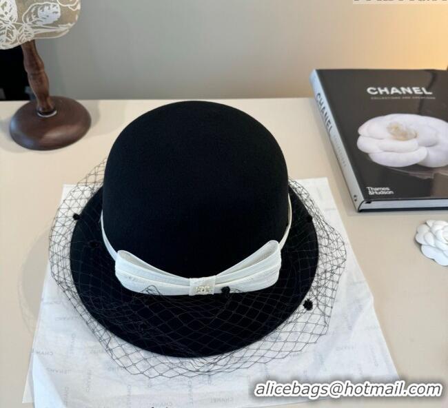Top Design Chanel Wool Bucket Hat with Mesh CH111107 Black 2025