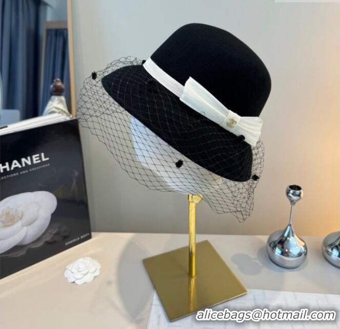 Top Design Chanel Wool Bucket Hat with Mesh CH111107 Black 2025