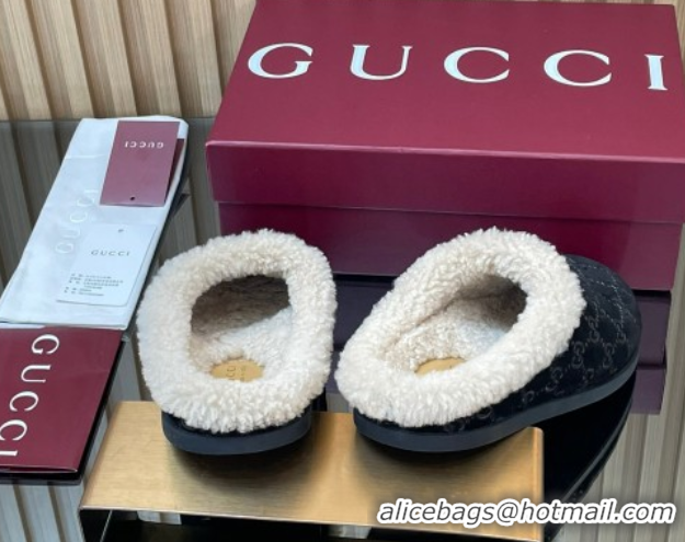 Best Price Gucci GG Suede and Wool Flat Mules with Horsebit Black 836057 1020003