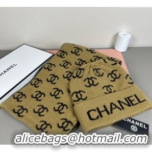 Inexpensive Chanel CC Allover Hat and Scarf Set CH111108 Green 2025