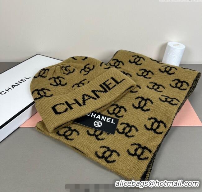 Inexpensive Chanel CC Allover Hat and Scarf Set CH111108 Green 2025