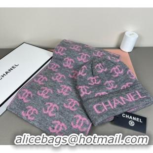 Best Product Chanel CC Allover Hat and Scarf Set CH111108 Grey/Pink 2025