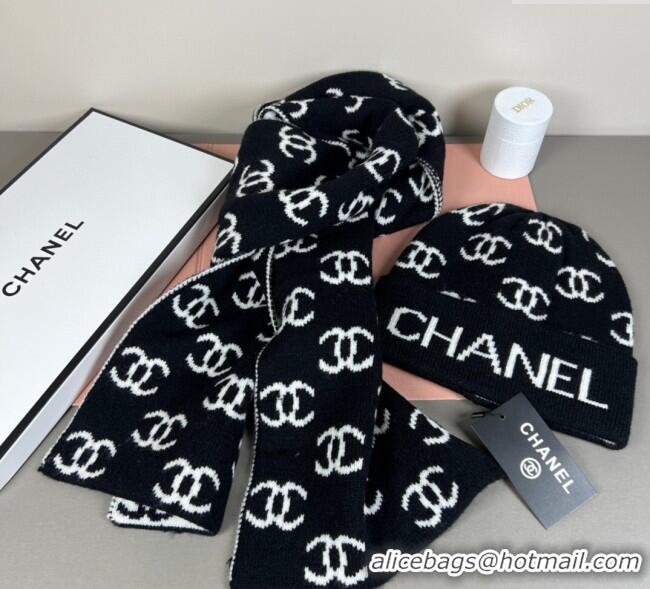 Well Crafted Chanel CC Allover Hat and Scarf Set CH111108 Black/White 2025