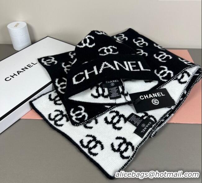Well Crafted Chanel CC Allover Hat and Scarf Set CH111108 Black/White 2025
