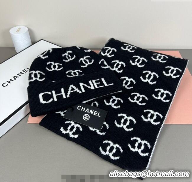 Well Crafted Chanel CC Allover Hat and Scarf Set CH111108 Black/White 2025