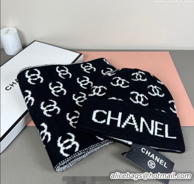 Well Crafted Chanel CC Allover Hat and Scarf Set CH111108 Black/White 2025