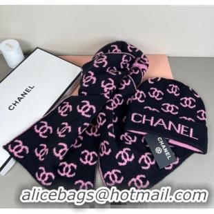 Top Quality Chanel CC Allover Hat and Scarf Set CH111108 Black/Pink 2025