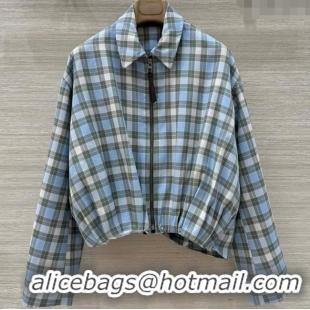 Famous Brand Promotional Loewe Plaid Jacket 0814 Blue 2025