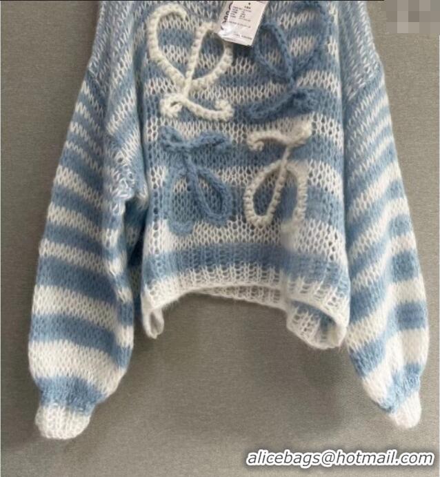 Trendy Design Loewe Mohair Crochet Striped Sweater 0904 White/Blue 2025